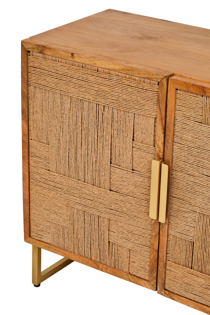 Carlton Mango Wood Paper Rope Detail Four Door Sideboard