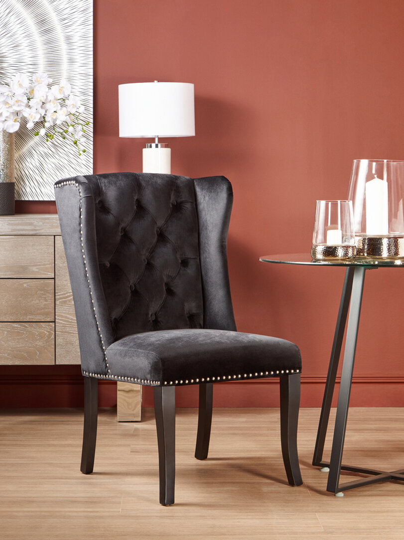 Vienna Townhouse Black Velvet Dining Chair with Dark Legs
