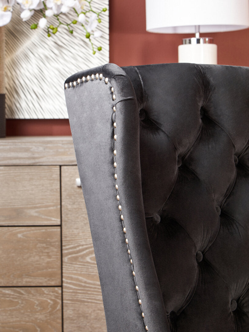 Vienna Townhouse Black Velvet Dining Chair with Dark Legs