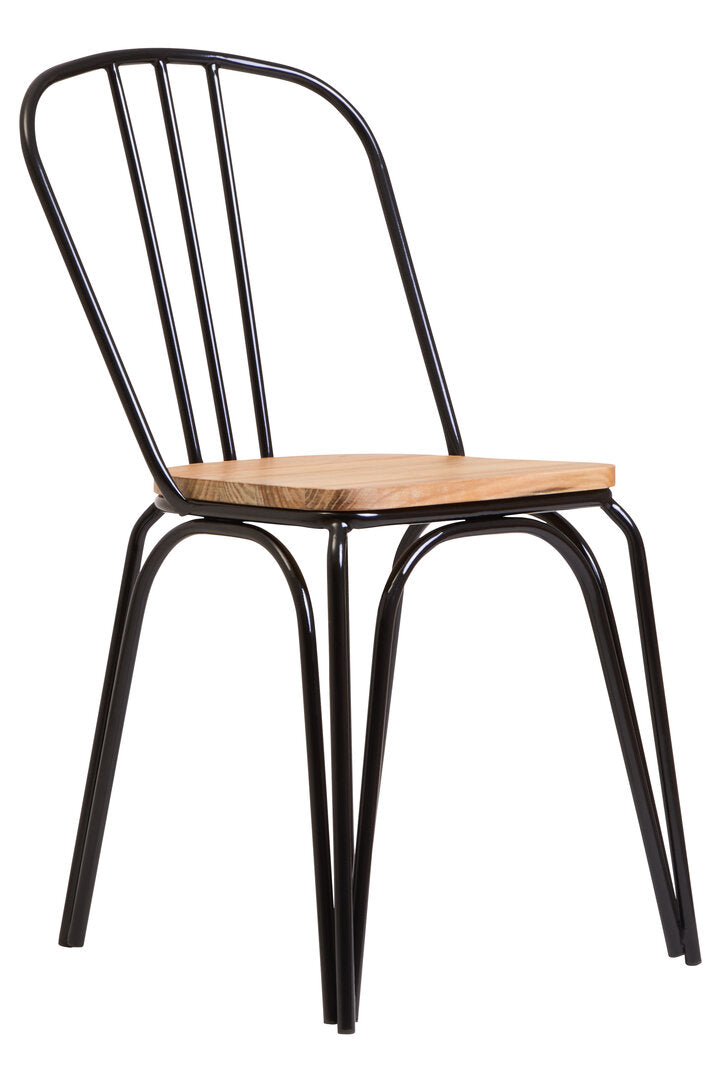 Madison Dining Chair Elm Wood Seat With Black Finish Metal Frame