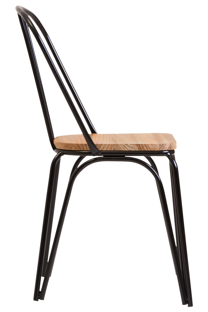 Madison Dining Chair Elm Wood Seat With Black Finish Metal Frame