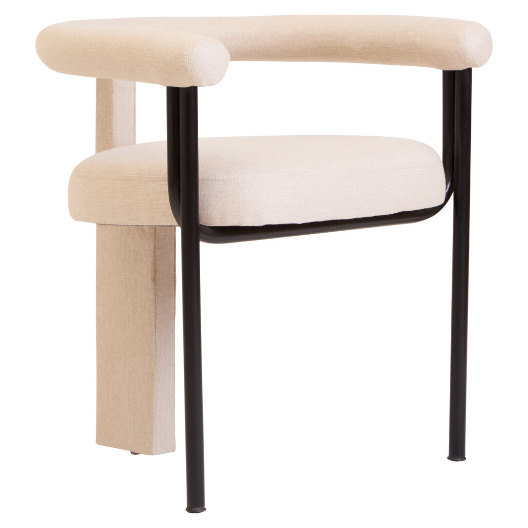 Balmoral Cream Texture Linen Dining Chair with Black Metal Frame
