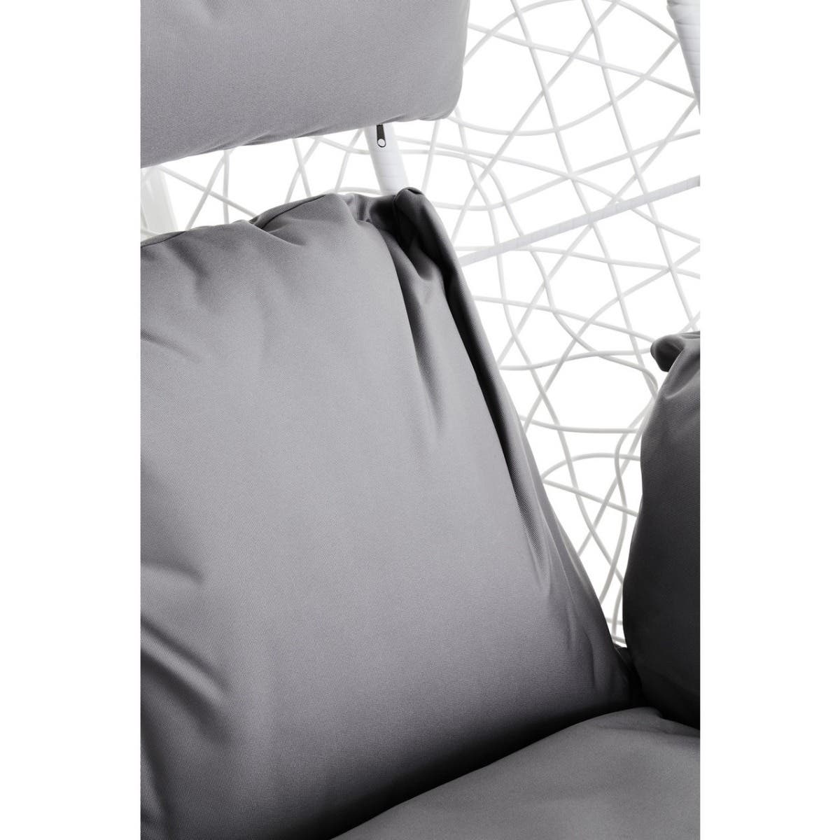 Bristol White Rattan Effect Hanging Chair with Grey Cushions