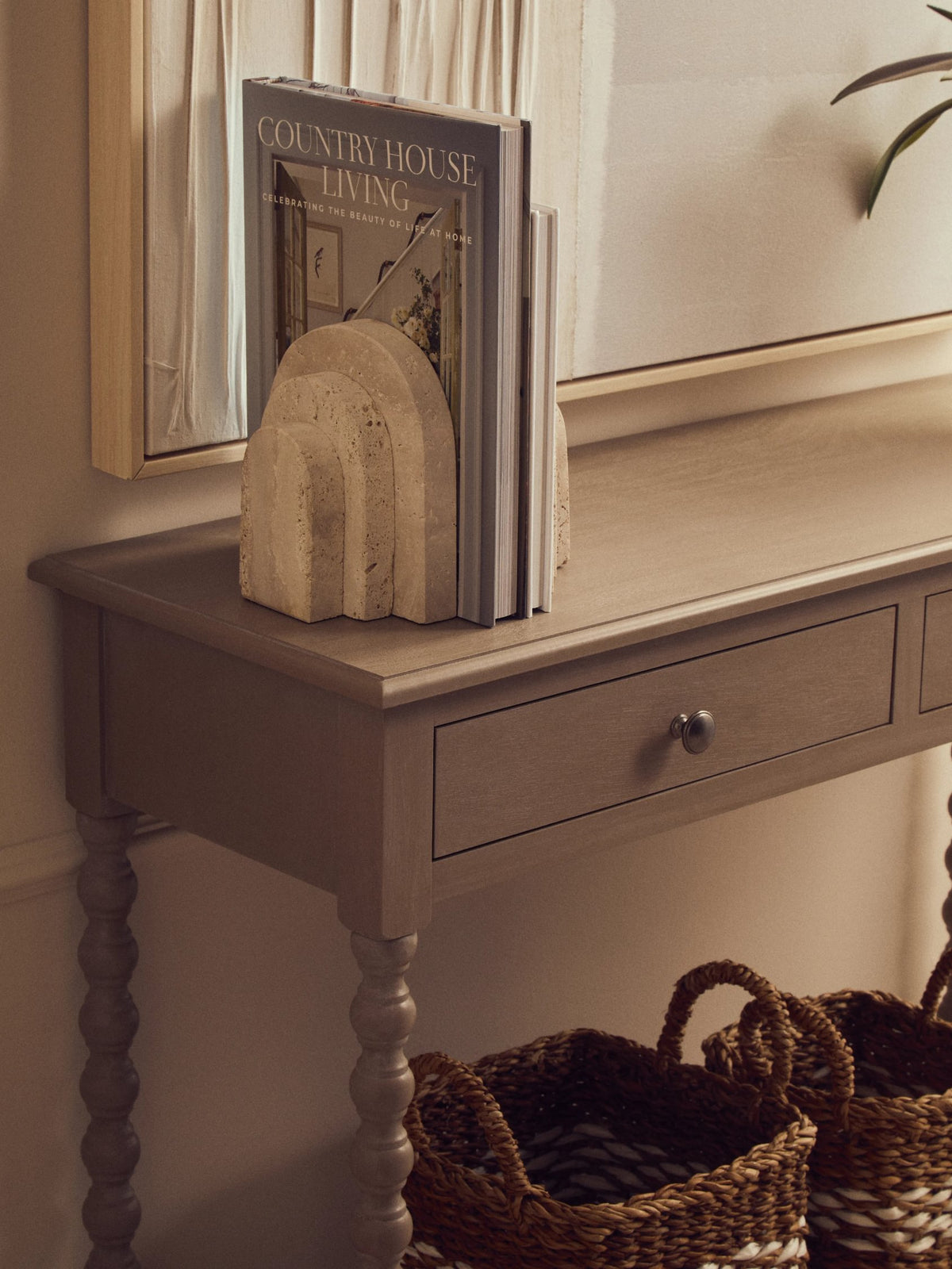 Savoy Two Drawer Bobble Detail Wooden Console Table #colour_grey