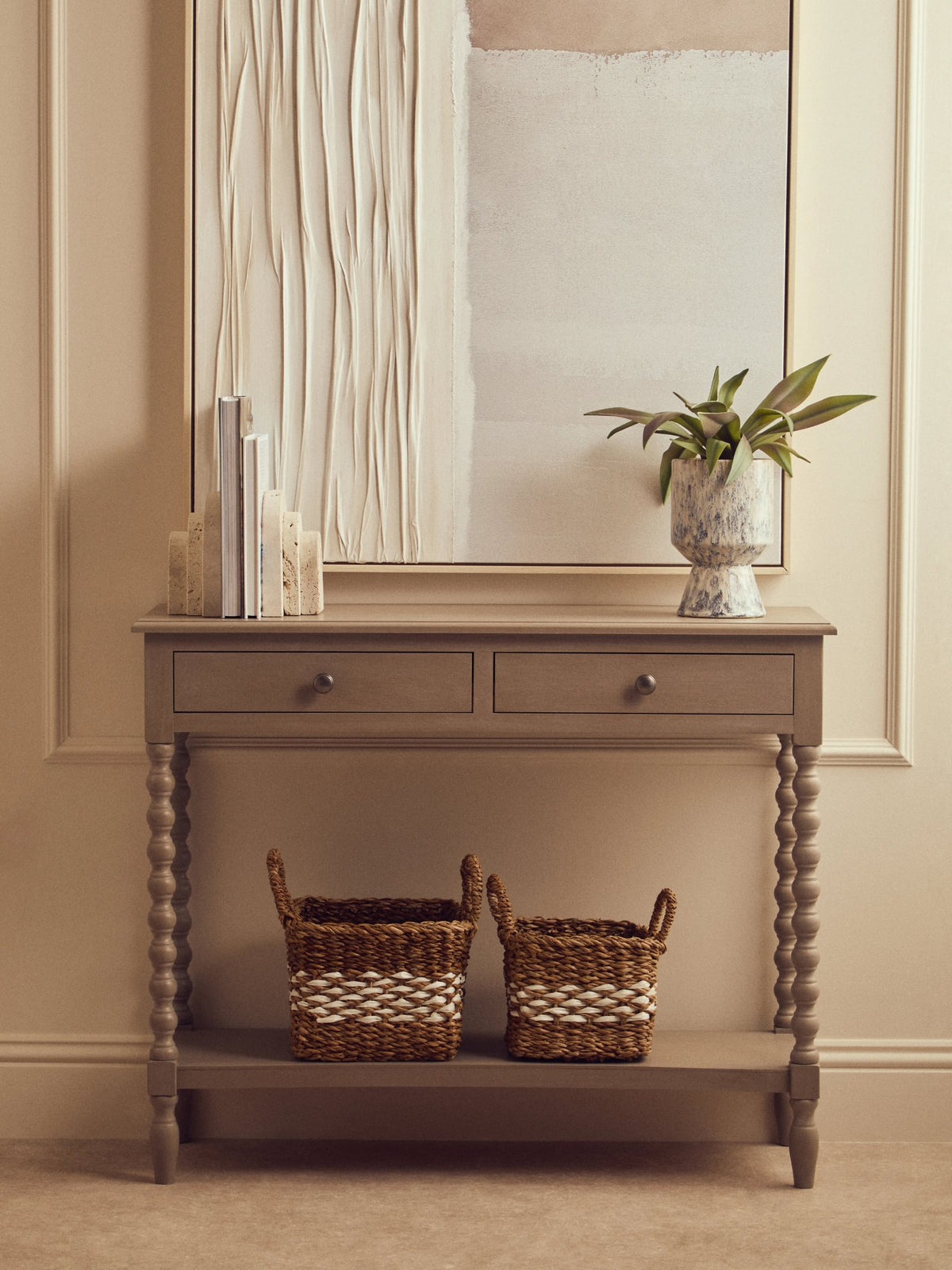 Savoy Two Drawer Bobble Detail Wooden Console Table