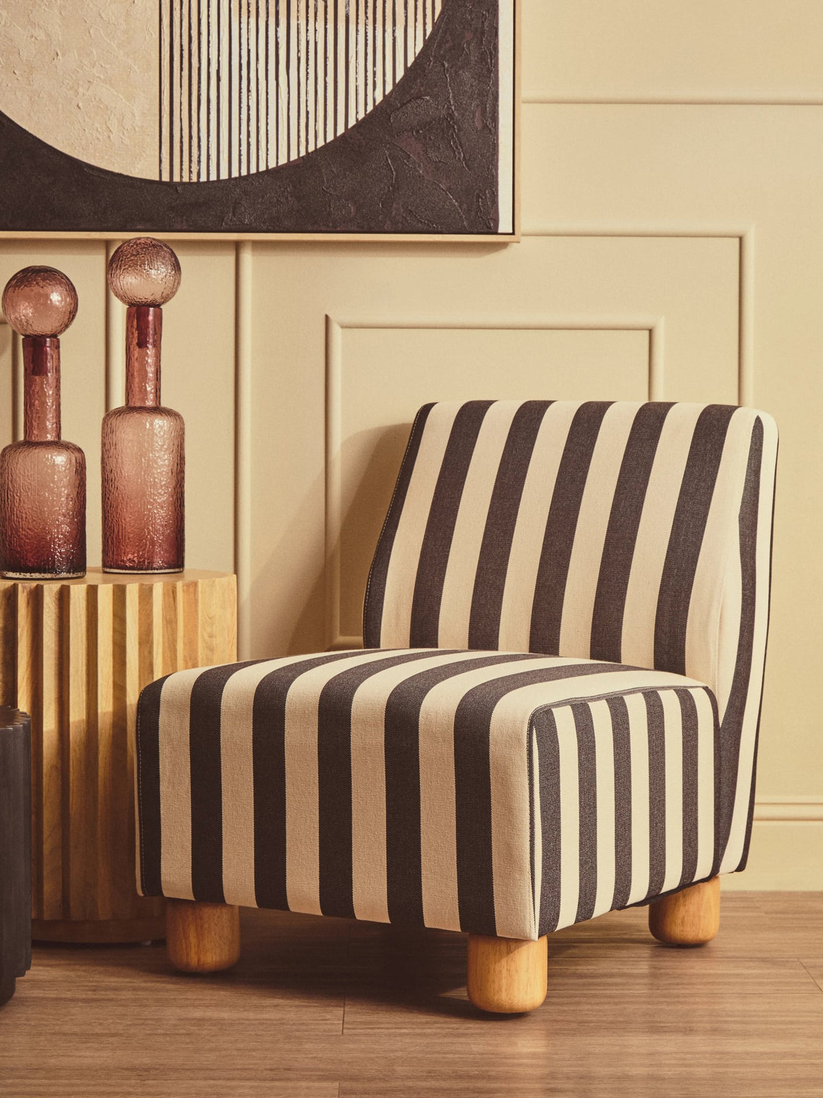 Barnstaple Black and White Stripe Armless Chair