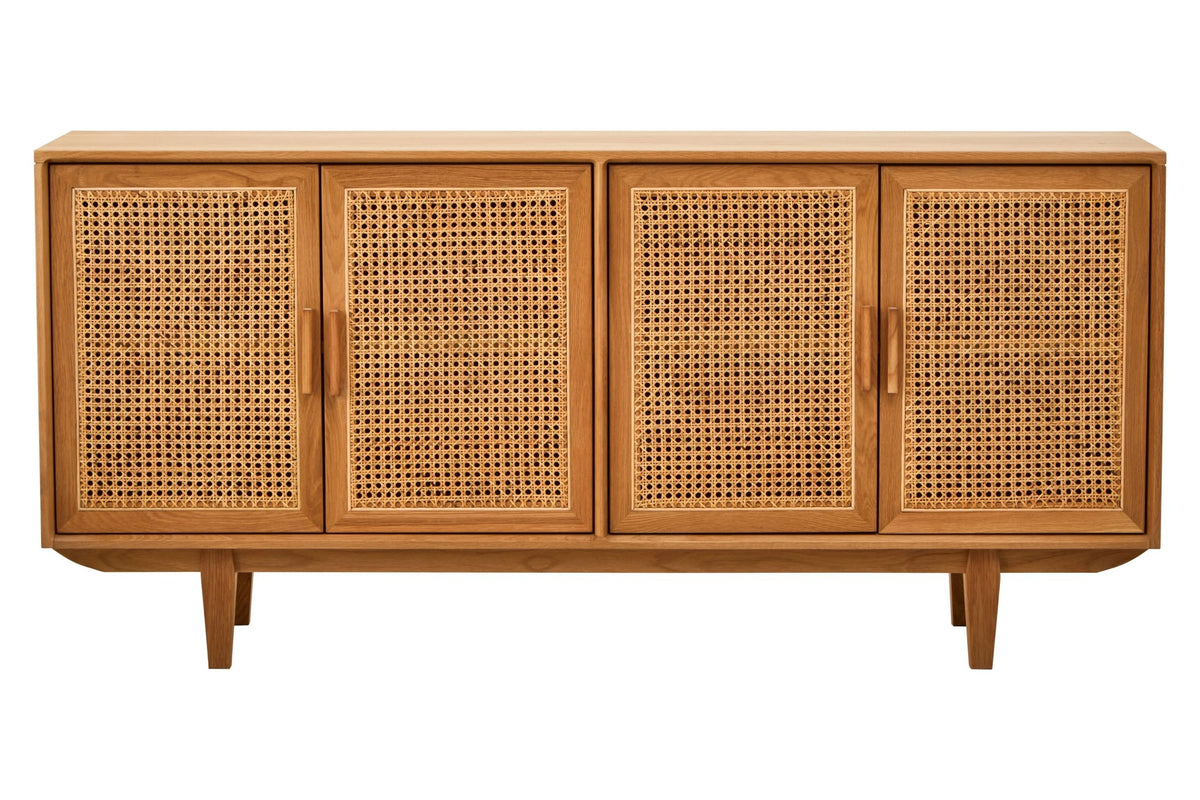Cannes Rattan and Oak Wood 4 Door Sideboard