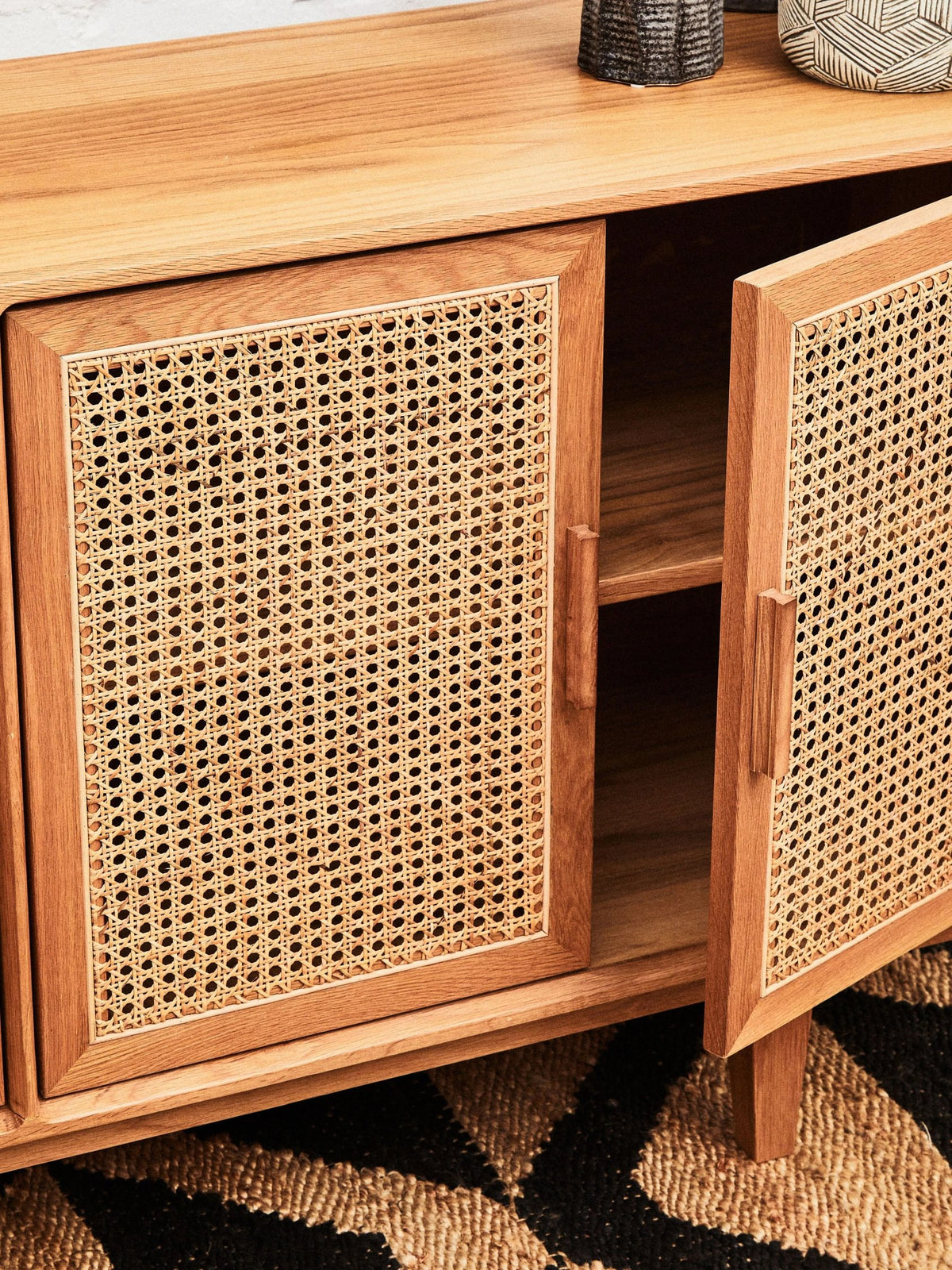 Cannes Rattan and Oak Wood 4 Door Sideboard