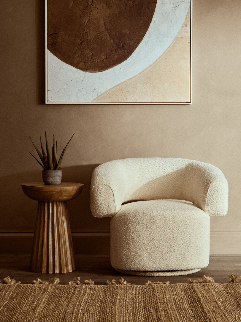 Madison Ivory Boucle Curved Revolving Armchair