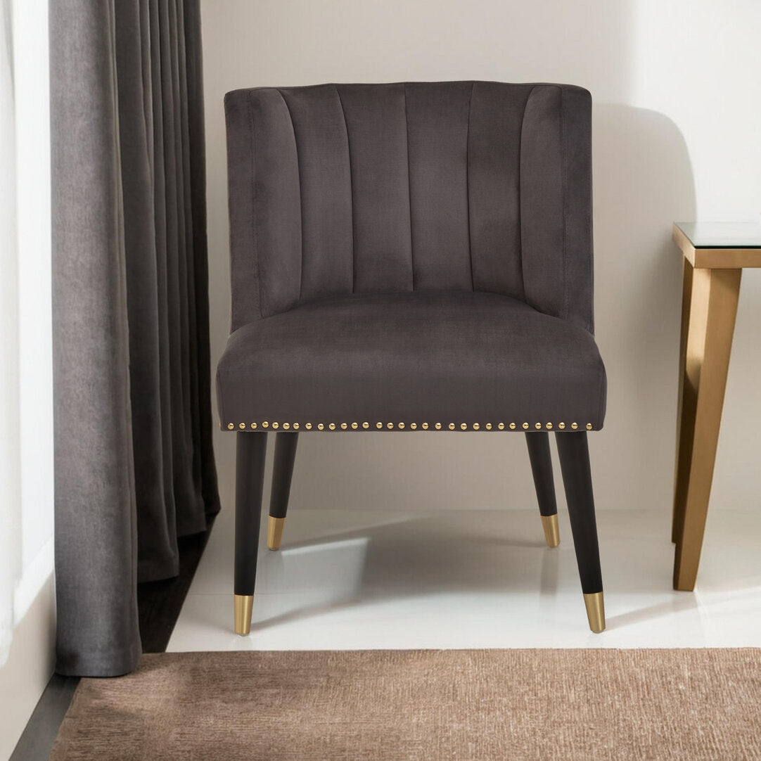 Lisbon Grey Velvet Chair With Black Legs