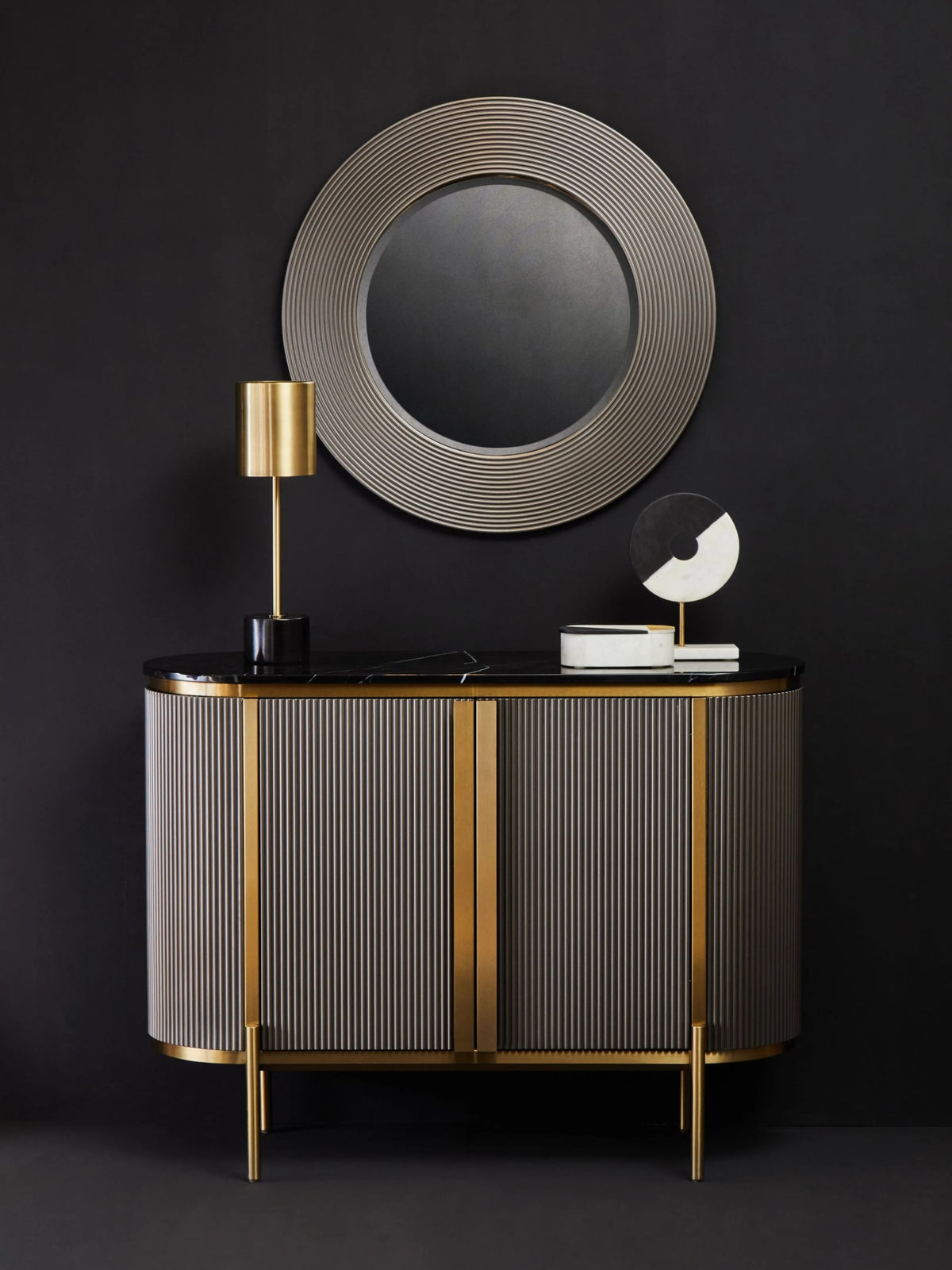 Ingleton Grey Two Door Sideboard with Black Marble Top