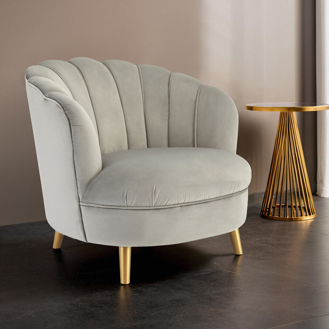 Florence Grey Velvet Chair With Gold Wood Legs