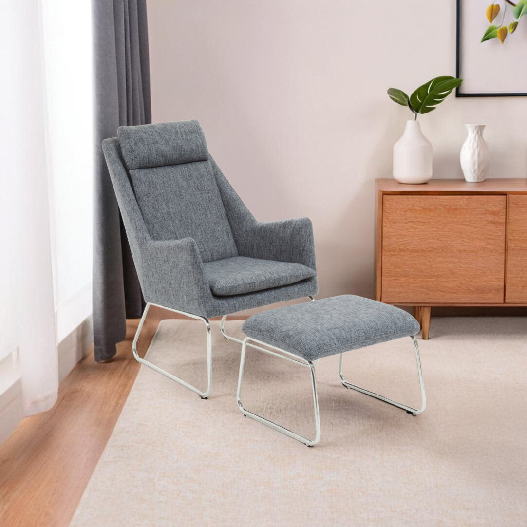 Devon Grey Fabric Lounge Chair And Footstool Set