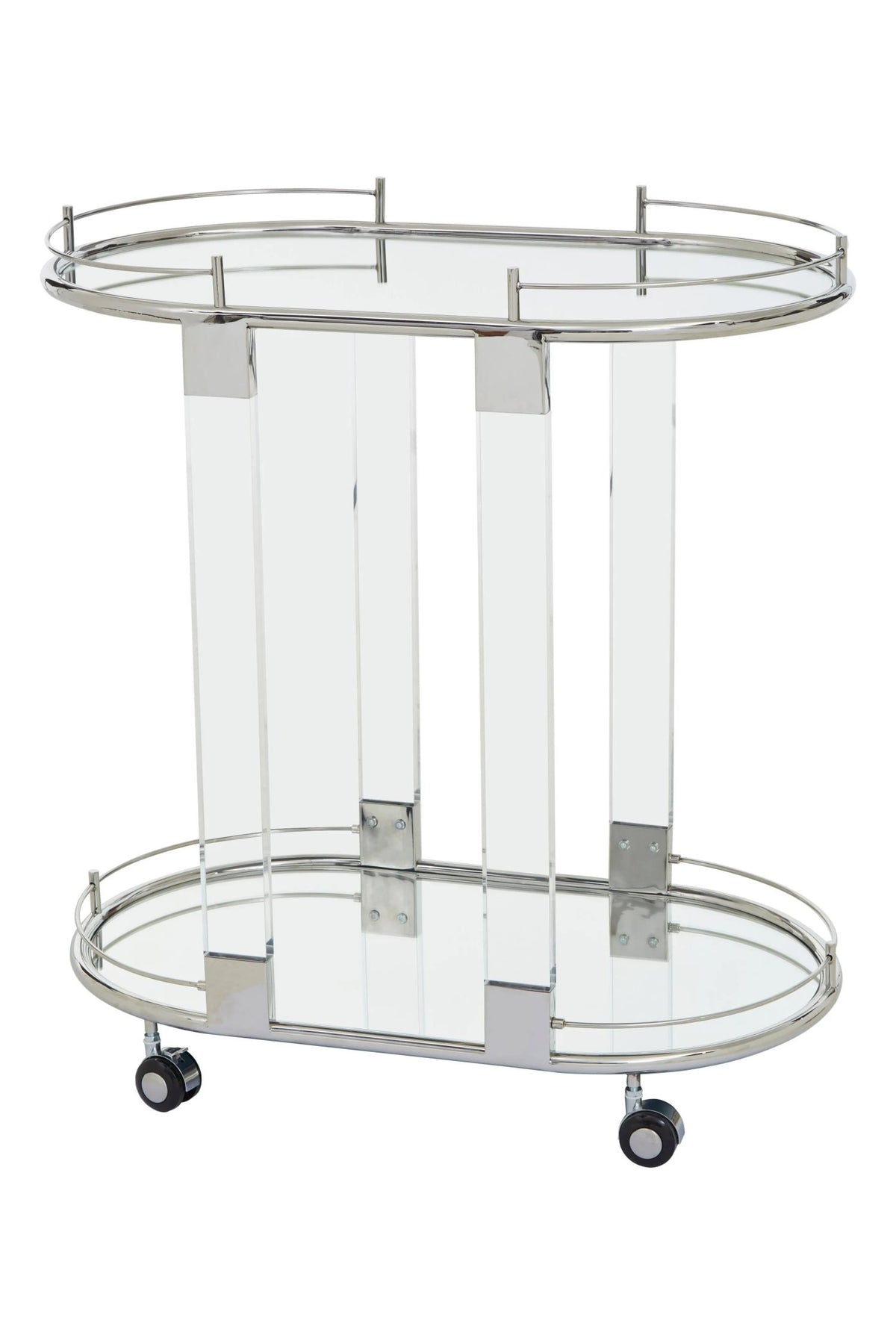 Amalfi Metal and Acrylic Frame 2 Tier Oval Drinks Trolley #colour_silver