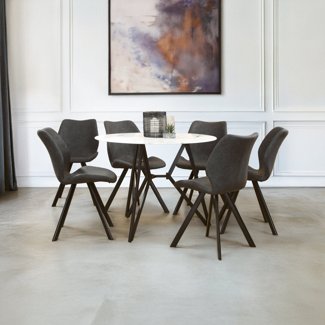 Cordoba Round Marble Effect Dining Table with 6 Chairs Set