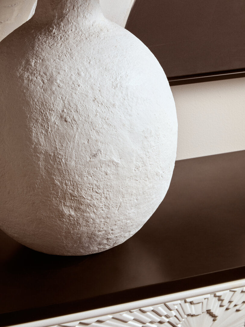Turin White Papier Mache Table Lamp With Black Raffia Shade