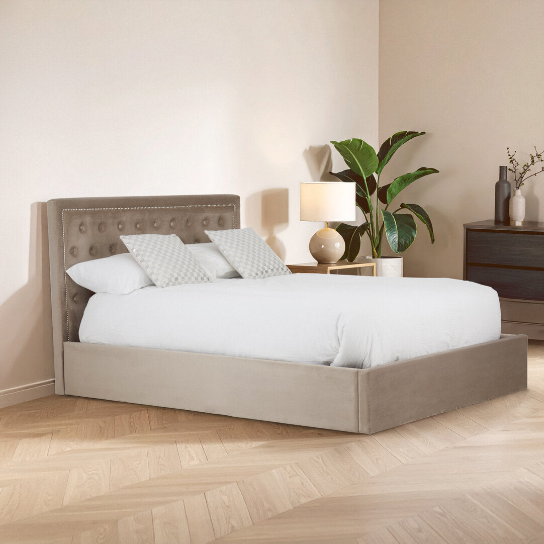 Brighton Mink Velvet Ottoman King Bed