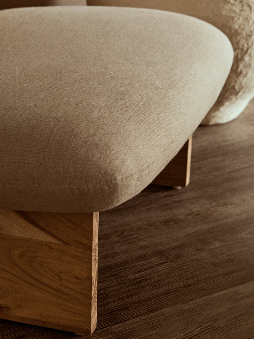 Notting Cream Linen Textured Armless Chair With Wood Base