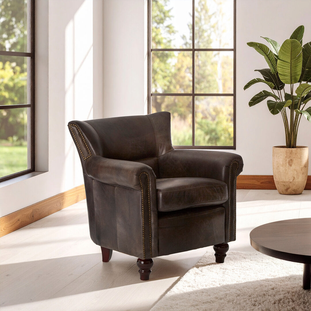Verona Dark Grey Brown Leather Armchair