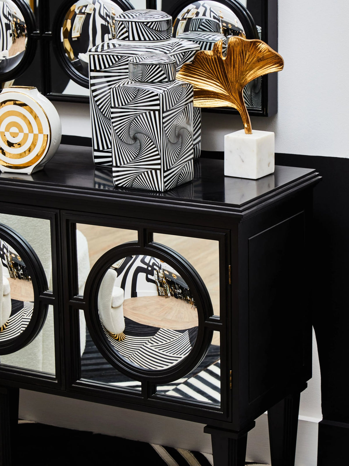 Perth Mirrored and Black Finish Sideboard