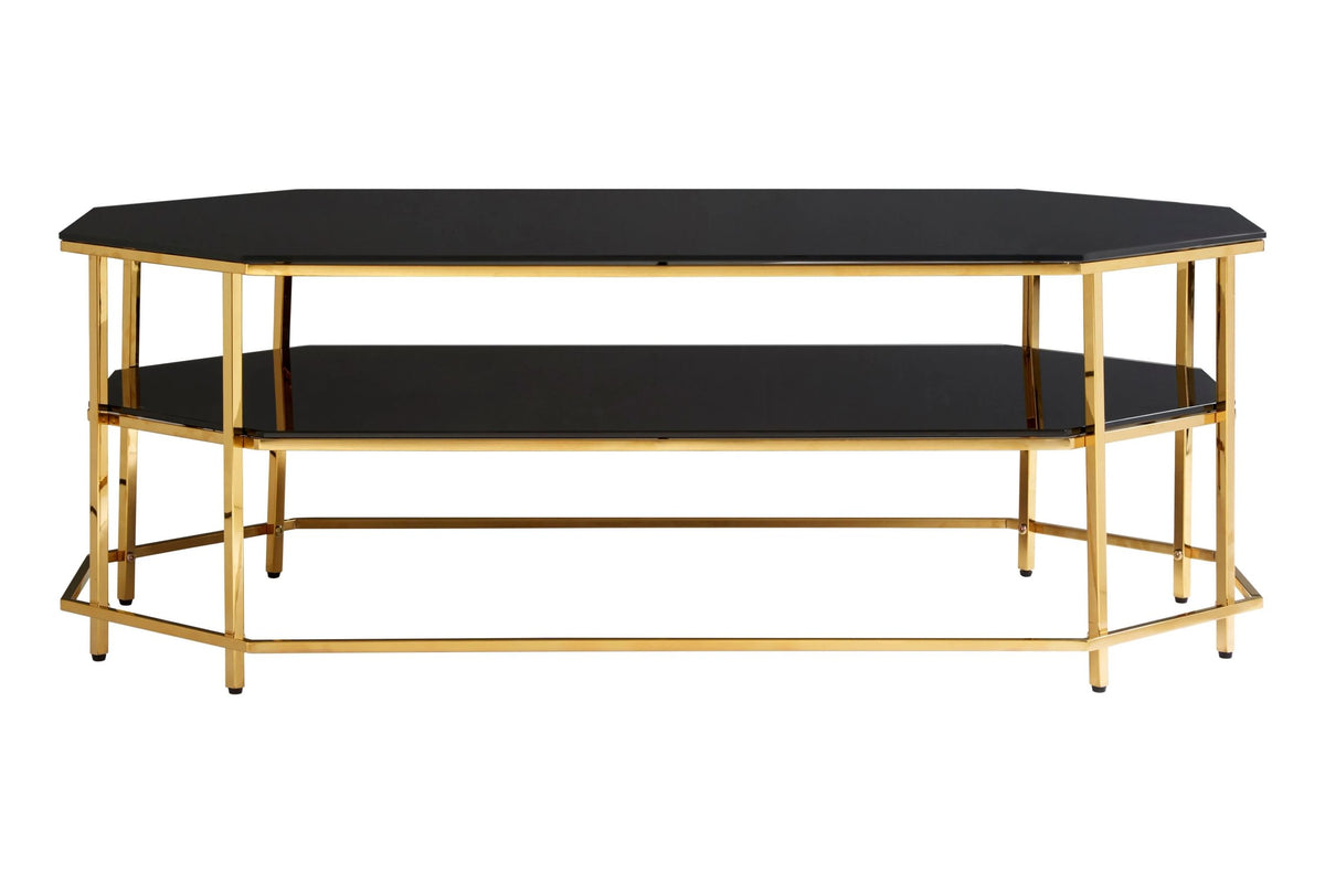 Downham Black Two Tier Glass Coffee Table with Gold Frame