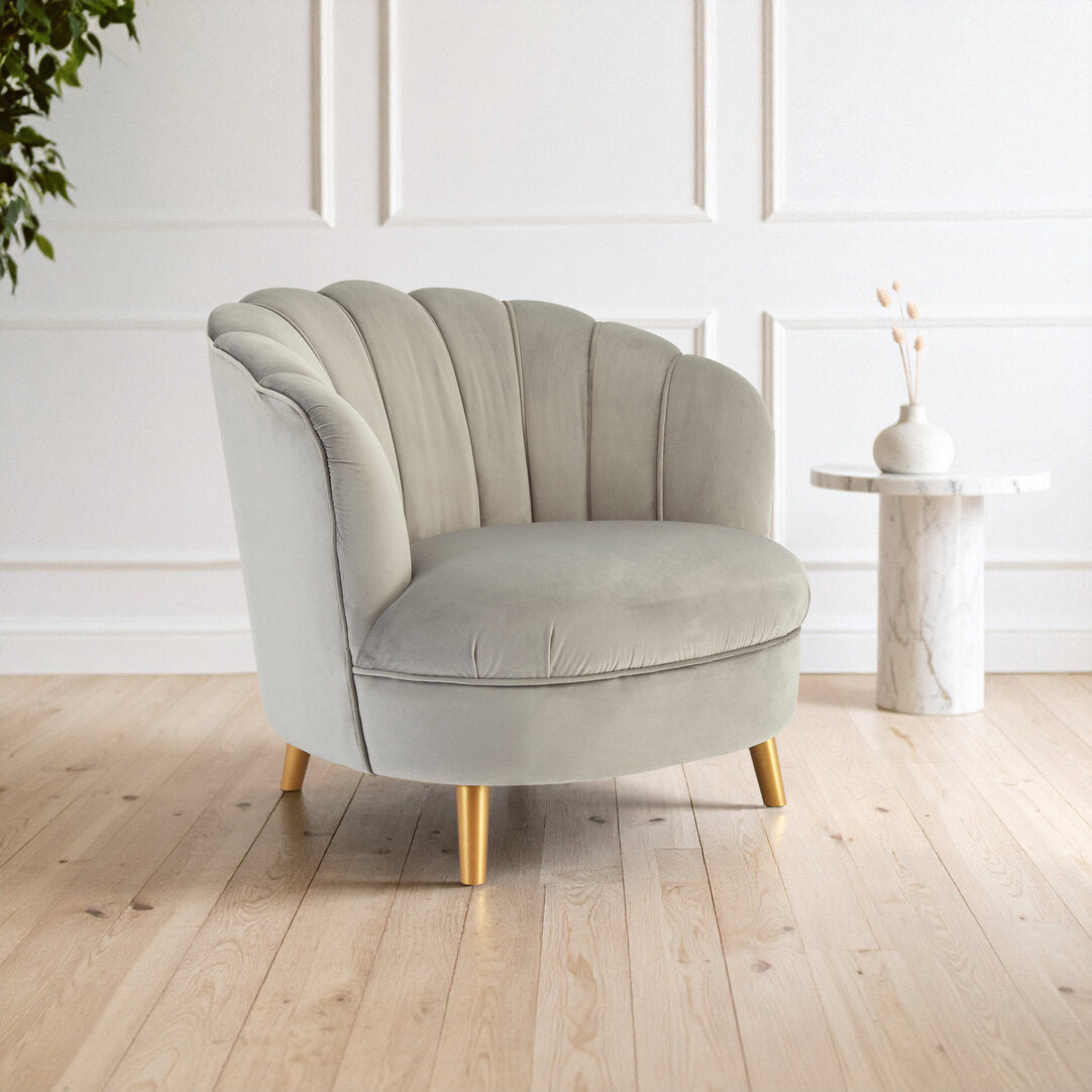 Florence Grey Velvet Chair With Gold Wood Legs