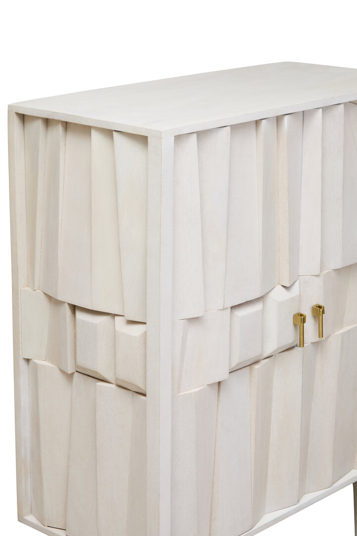 Porto Two Door Whitewash Mango Wood Abstract Cabinet