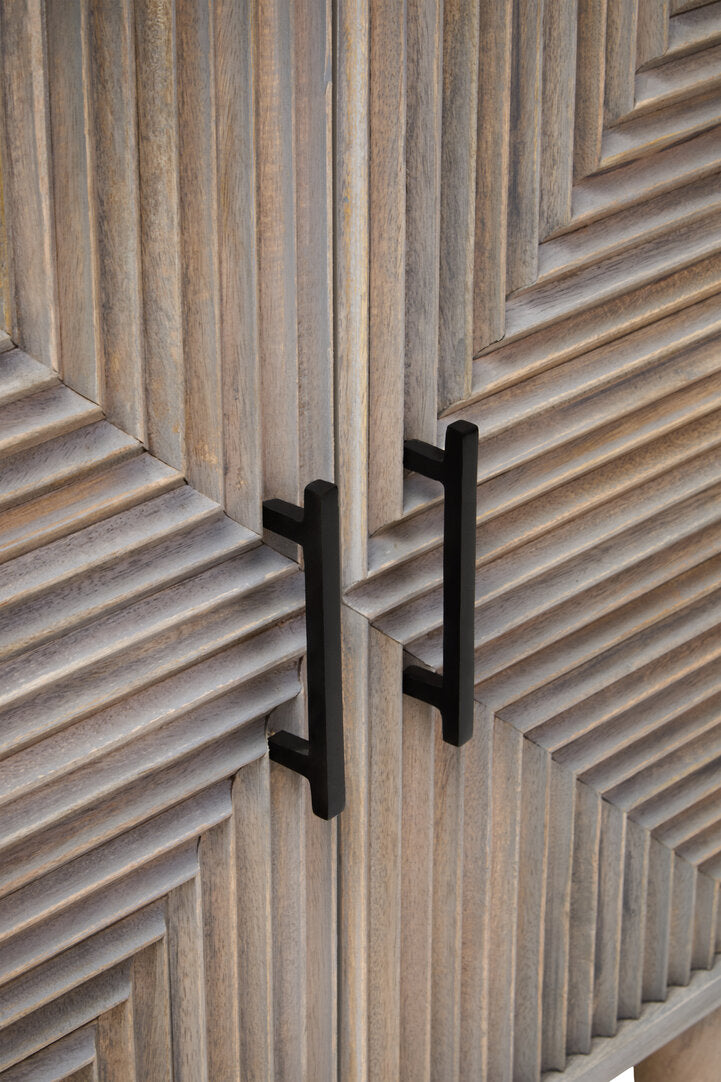 Hudson Two Door Greywash Carved Mango Wood Sideboard