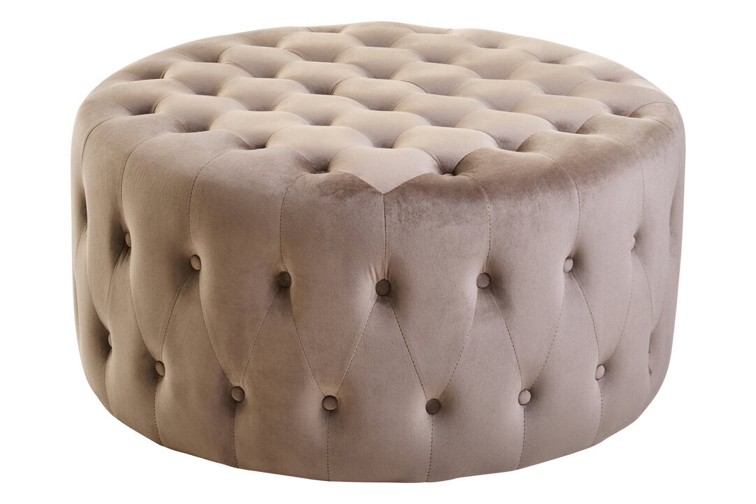 Chester Mink Velvet Round Tufted Footstool