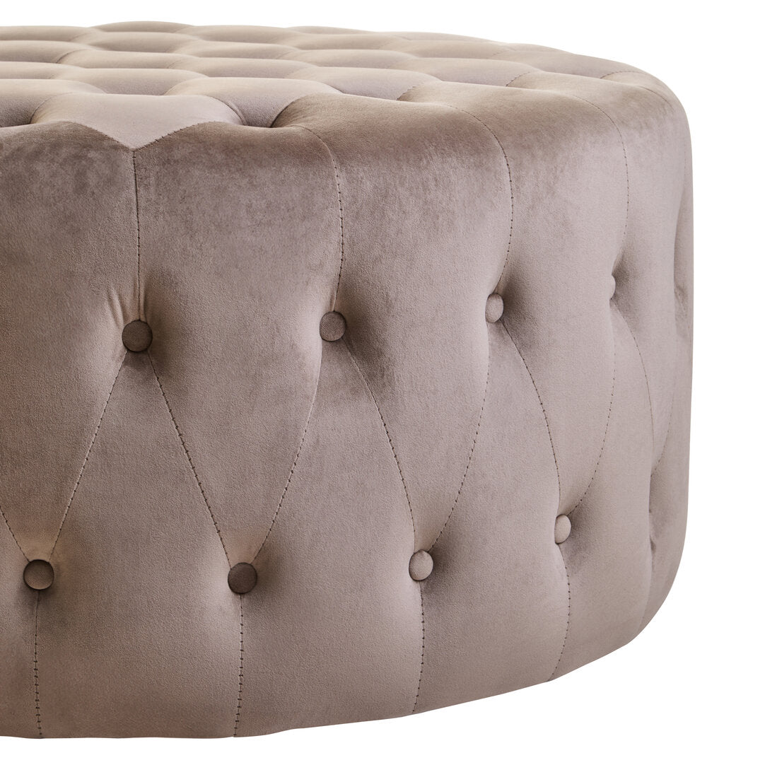 Chester Mink Velvet Round Tufted Footstool
