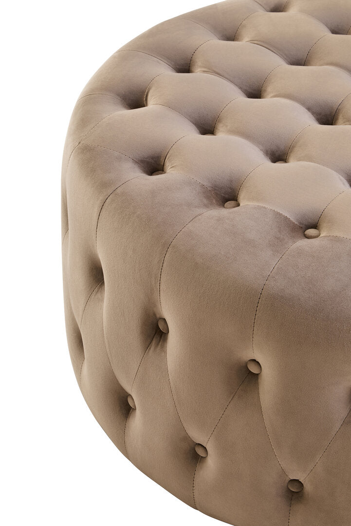 Chester Mink Velvet Round Tufted Footstool