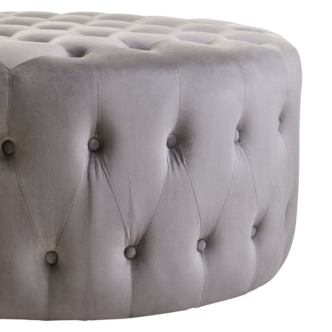 Chester Velvet Round Tufted Footstool Grey