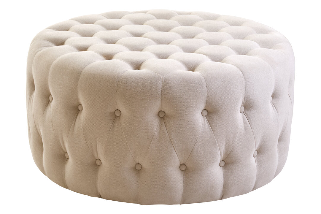 Chester Beige Velvet Round Tufted Footstool