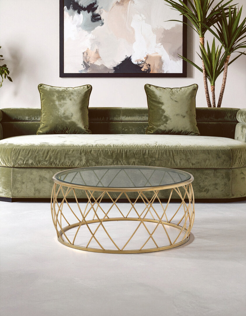 Monaco Gold Round Coffee Table with Clear Glass