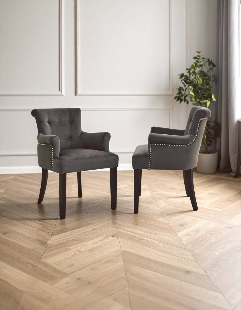 Lisbon Grey Velvet Chair With Ring Back