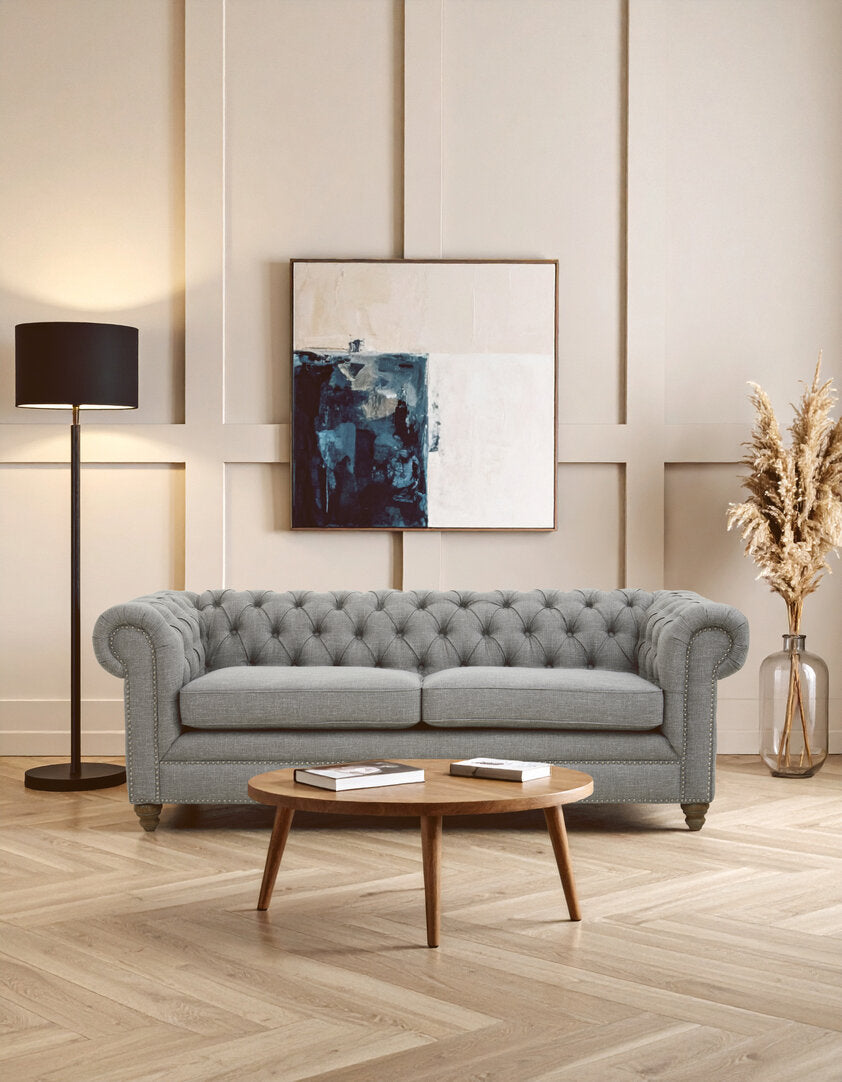 Seville Three Seat Grey Linen Sofa