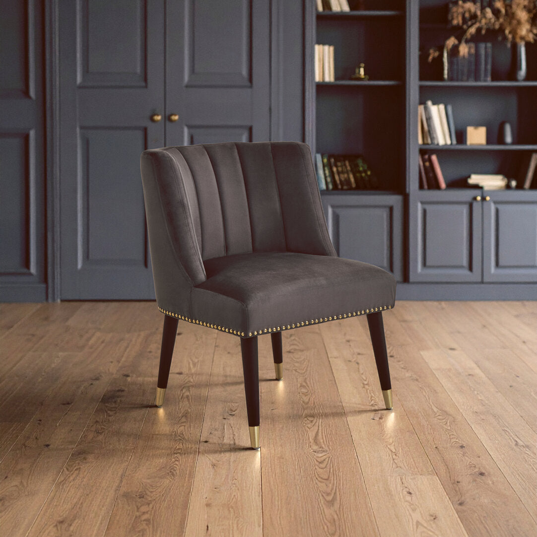 Lisbon Grey Velvet Chair With Black Legs