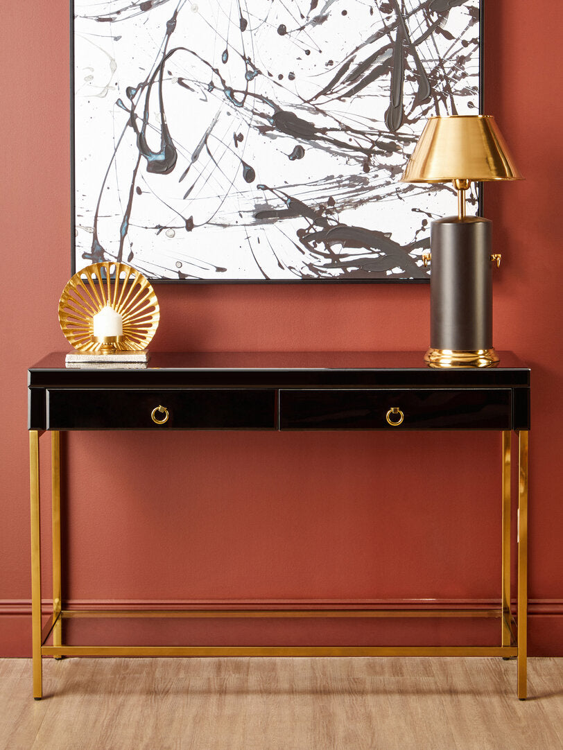 Vienna Townhouse Black Mirror Console Table with Gold Frame