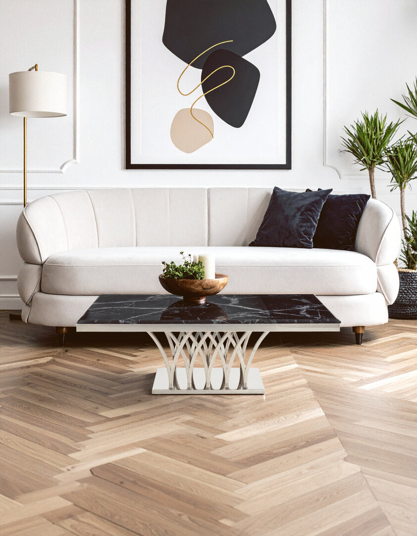 Cannes Black Marble And Silver Coffee Table