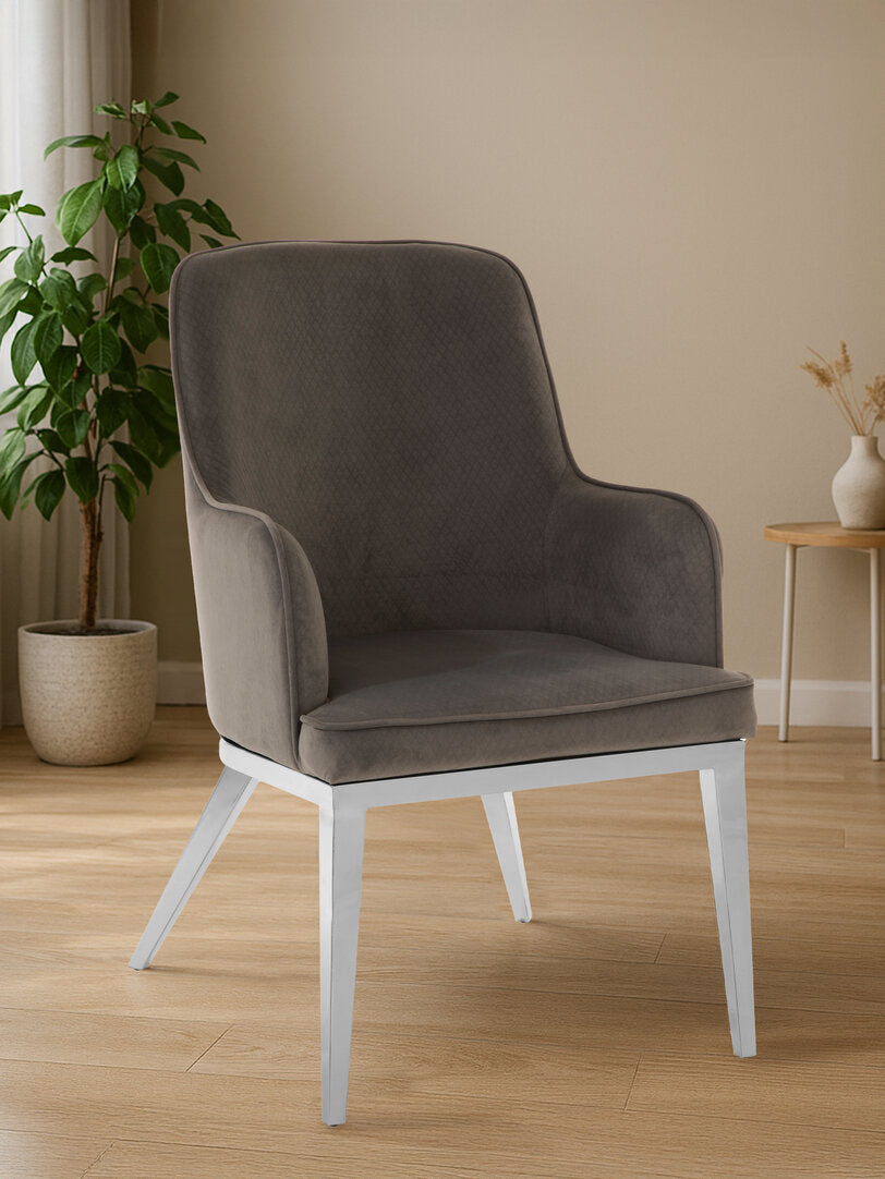 Notting Grey Velvet Dining Chair with Silver Finish Legs