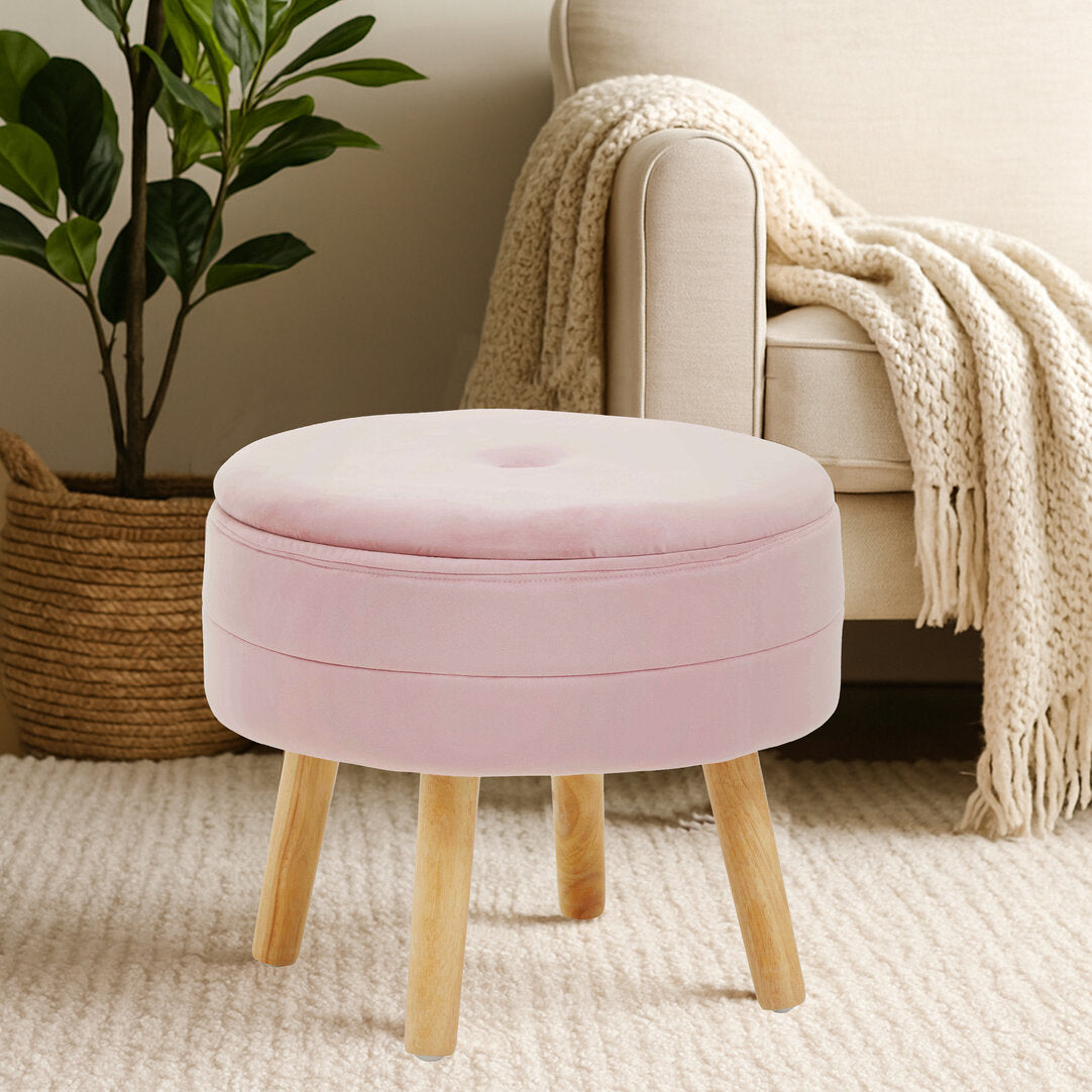 Cannes Pink Velvet Stool