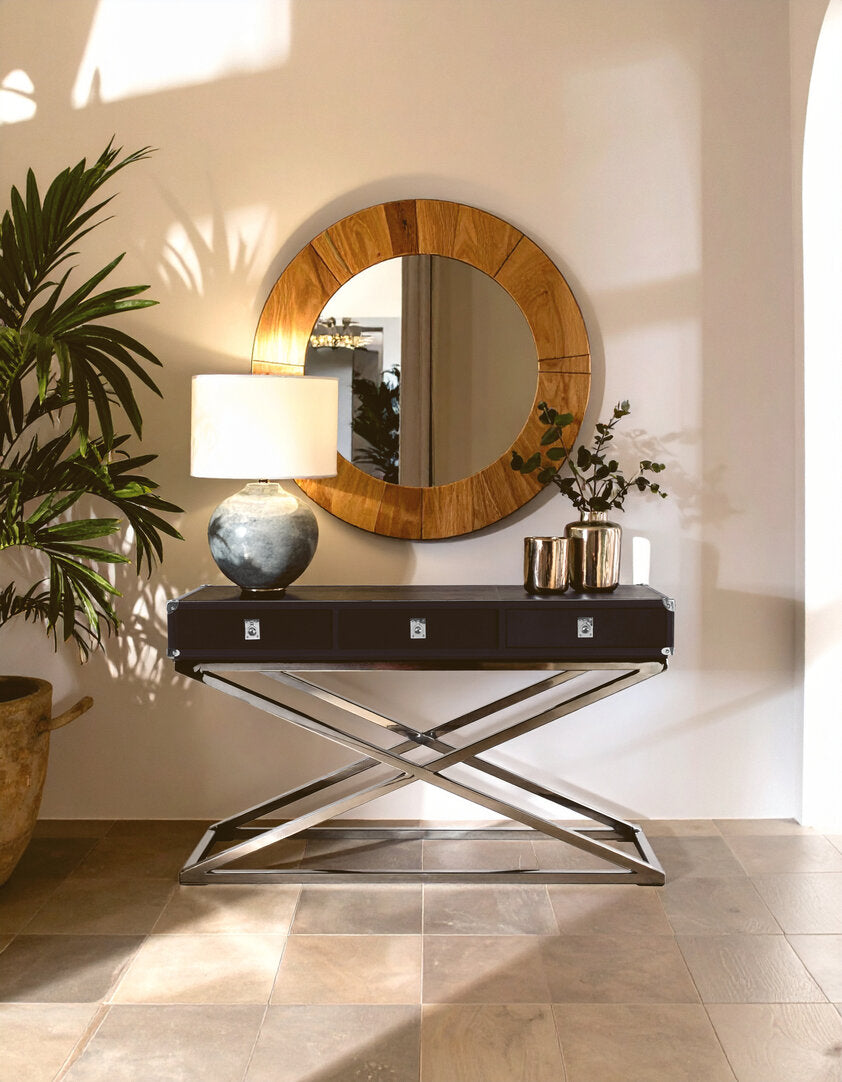 Vienna Townhouse Hair on Leather 3 Drawer Console Table