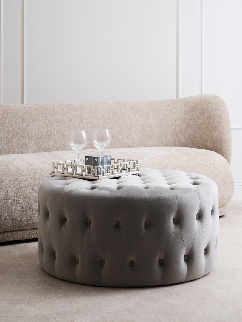 Chester Grey Velvet Round Tufted Footstool