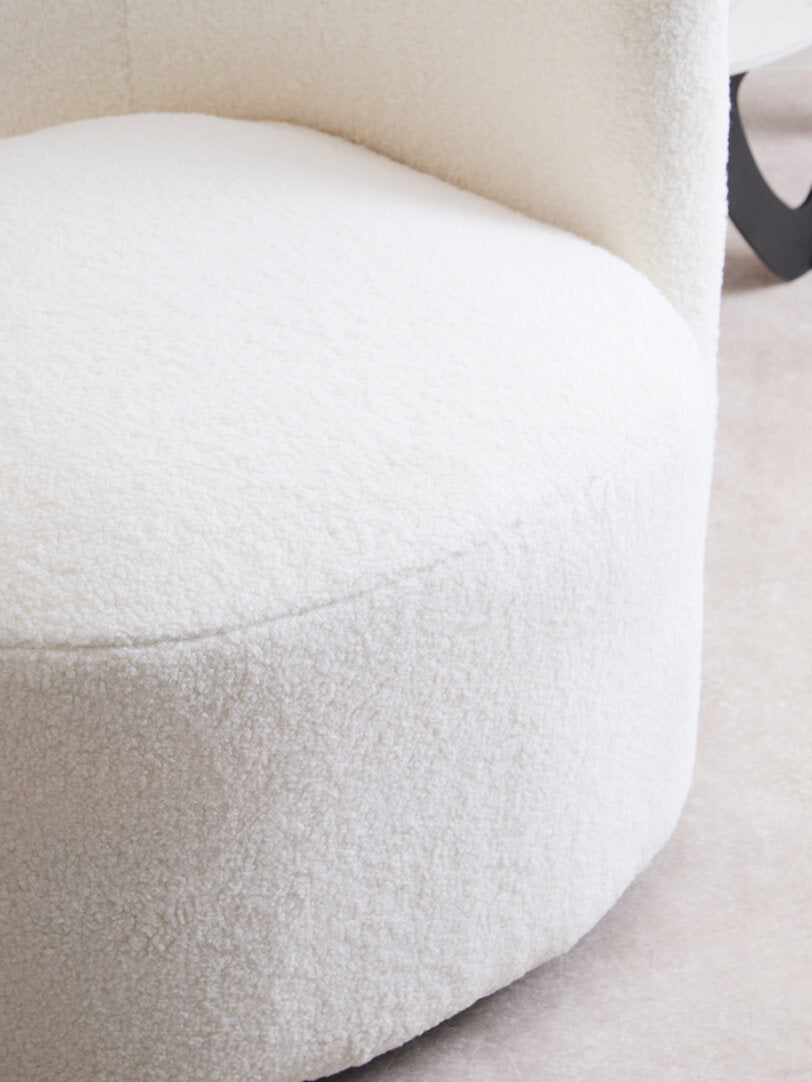 Carlton Ivory Boucle Effect Curved Lounge Chair With Swivel Base