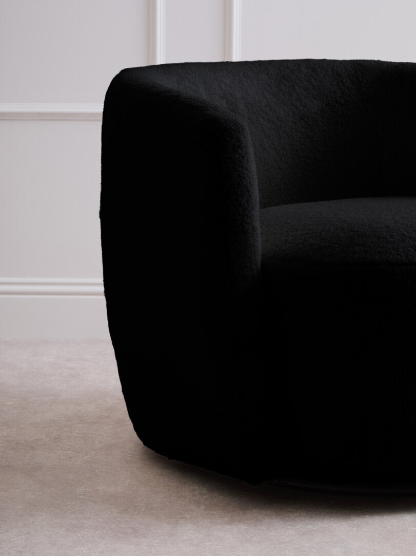 Carlton Boucle Effect Curved Lounge Chair With Swivel Base Black