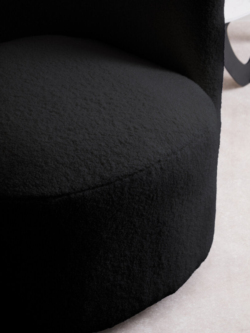 Carlton Boucle Effect Curved Lounge Chair With Swivel Base Black