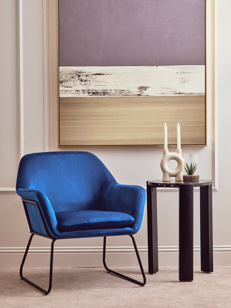 Amalfi Midnight Velvet and Black Frame Armchair