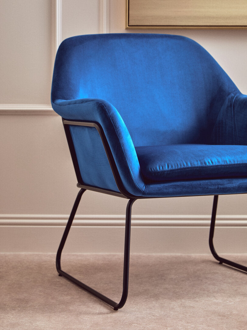 Amalfi Midnight Velvet and Black Frame Armchair
