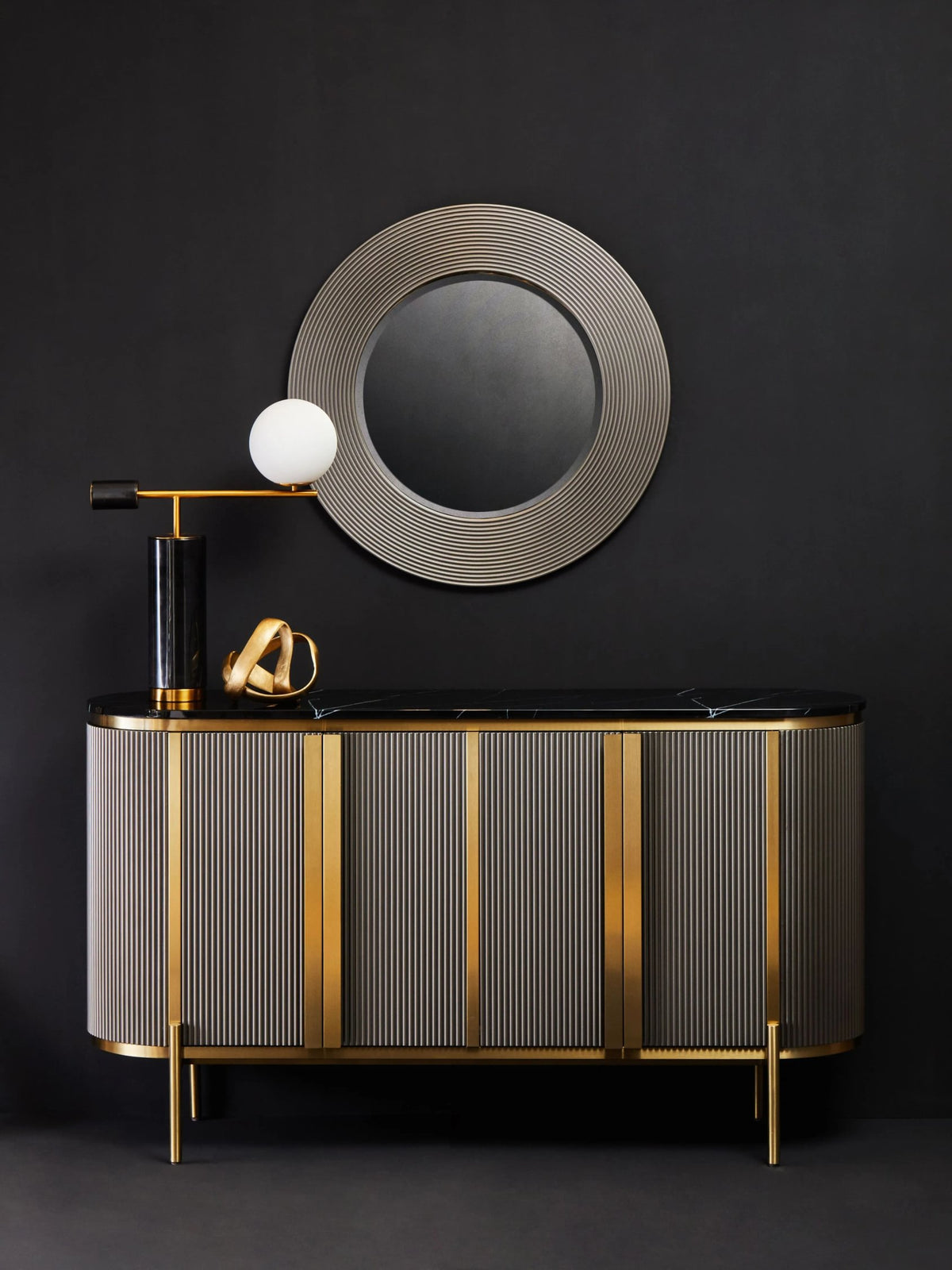 Ingleton Grey Four Door Sideboard with Black Marble Top