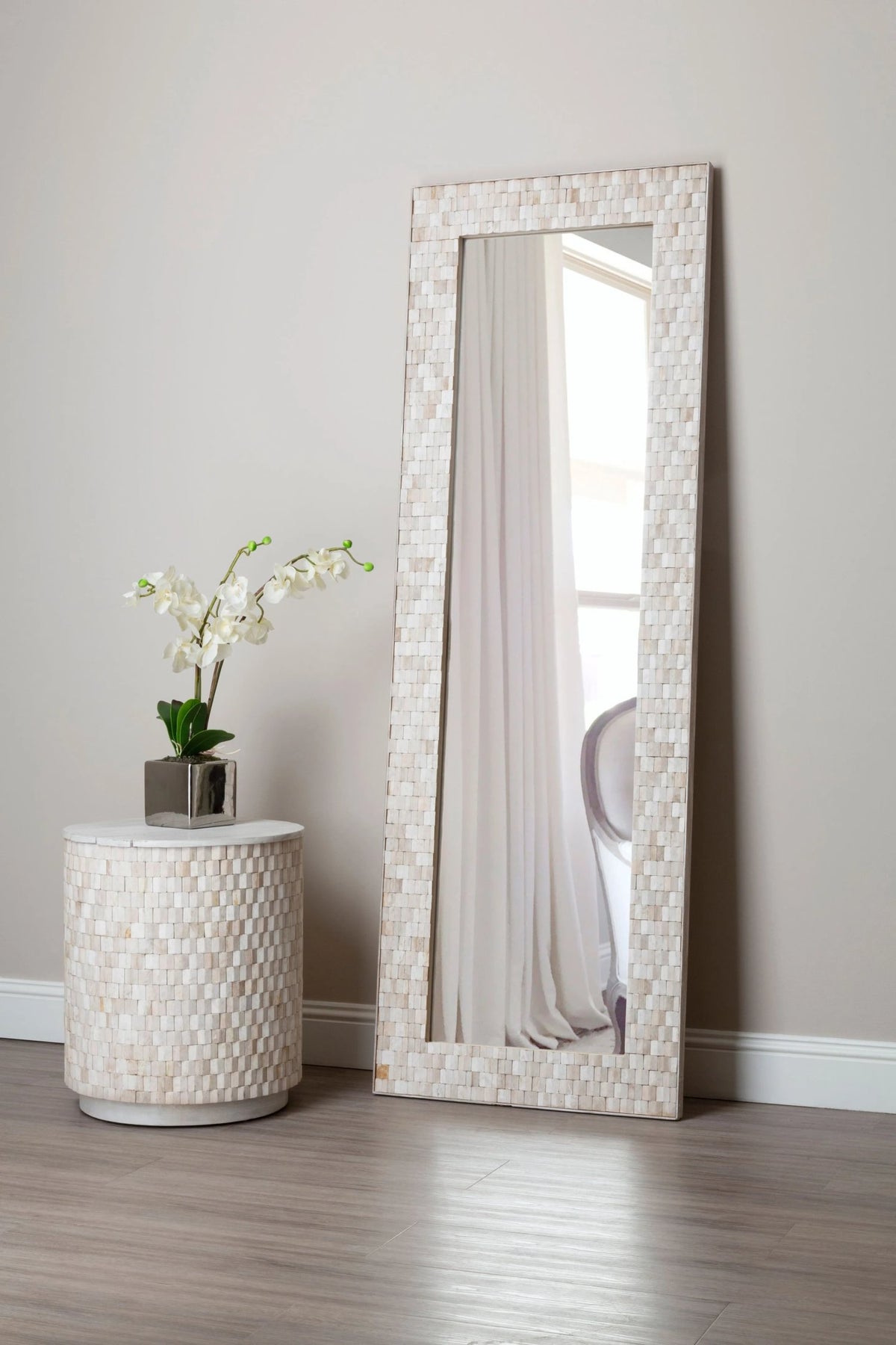 Rosedale White Wash Mosaic Full Length Wall Mirror